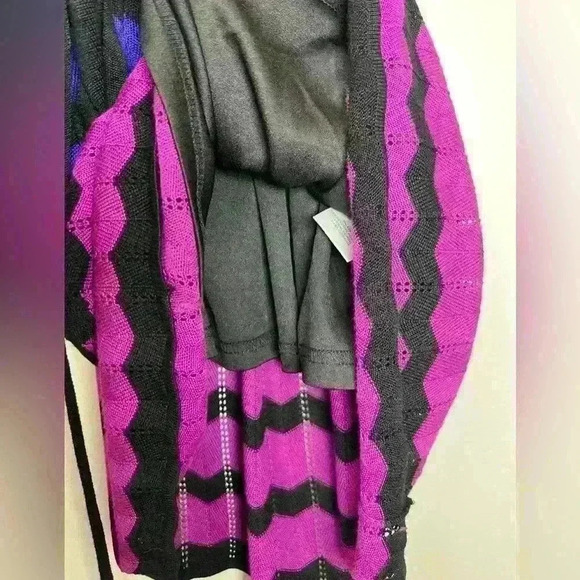 Danny and Nicole Chevron Print Purple Gray Black Belted Knit Dress Size Large - Picture 12 of 14